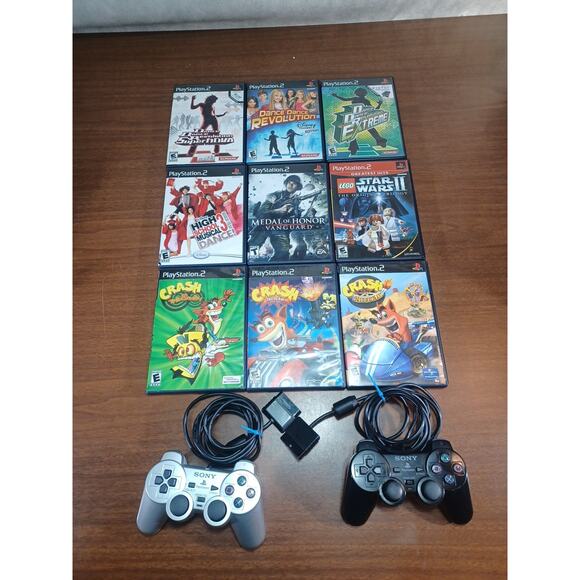 Playstation 2 Game Lot Of 9 With 2 Original Controllers Tested Dual Shock 2 - Picture 1 of 10